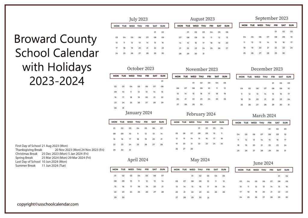Broward County School Holiday Calendar