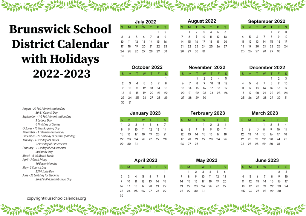 Brunswick School District Calendar with Holidays 2022-2023 3