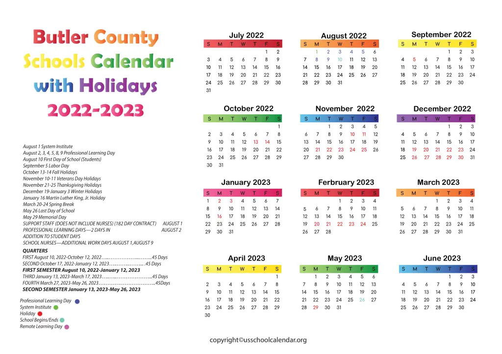 Butler County Schools Calendar with Holidays 2022-2023 3