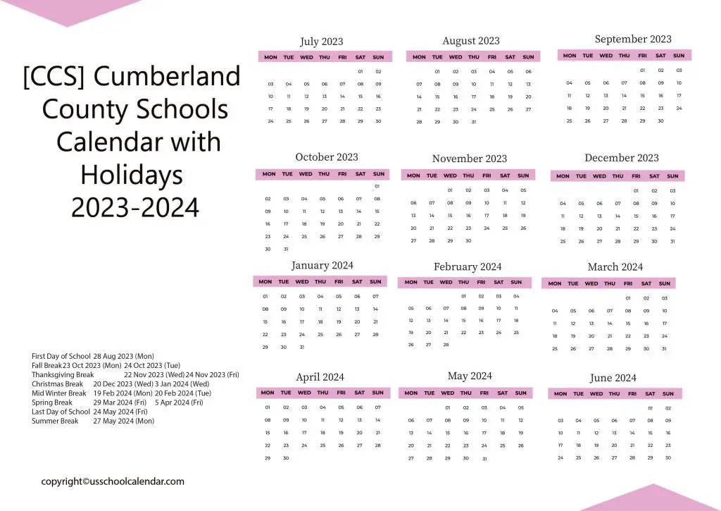 CCS School Calendar [Cumberland County Schools]