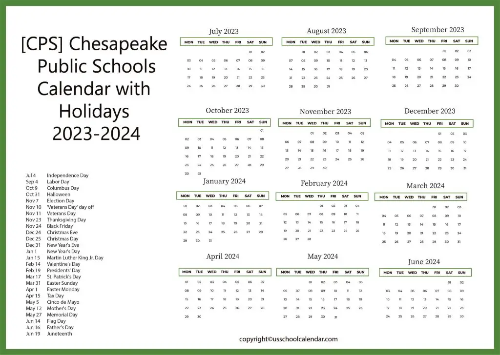 CPS School Calendar [Chesapeake]