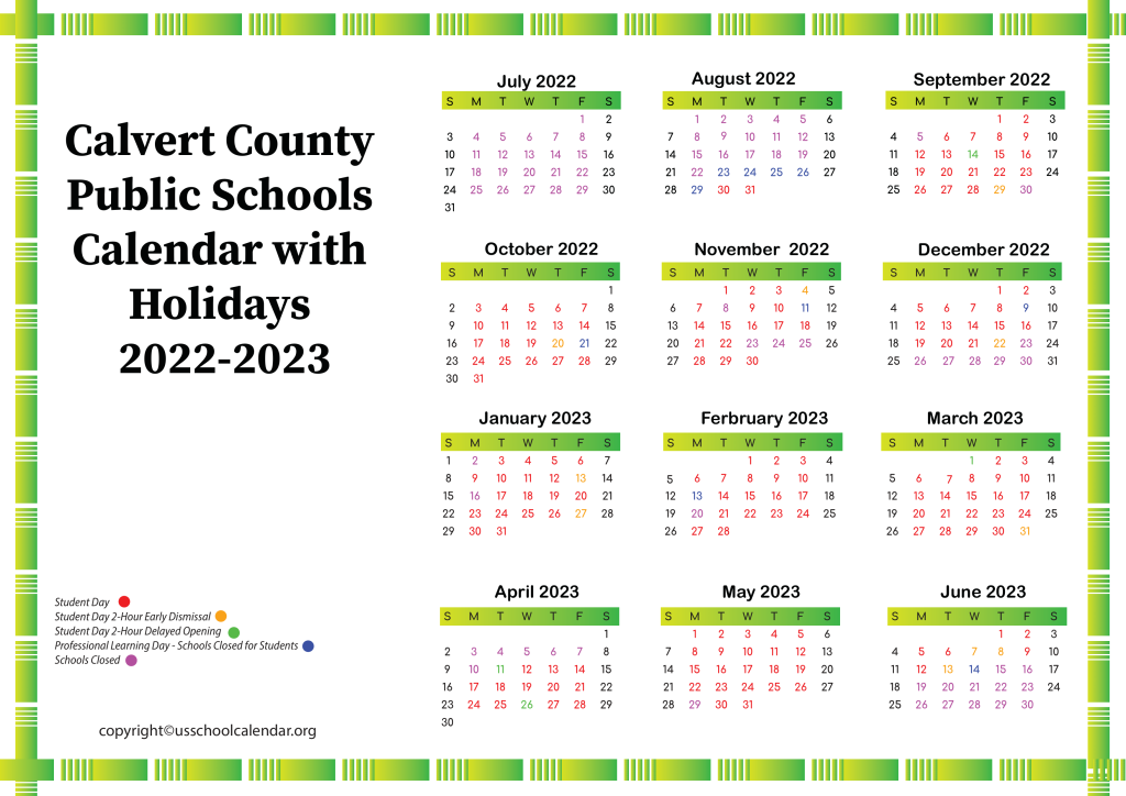 Calvert County Public Schools Calendar with Holidays 2022-2023 3