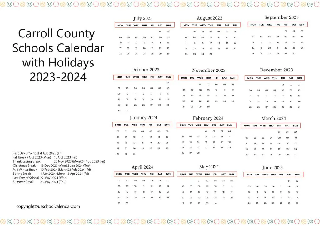 Carroll High School Calendar