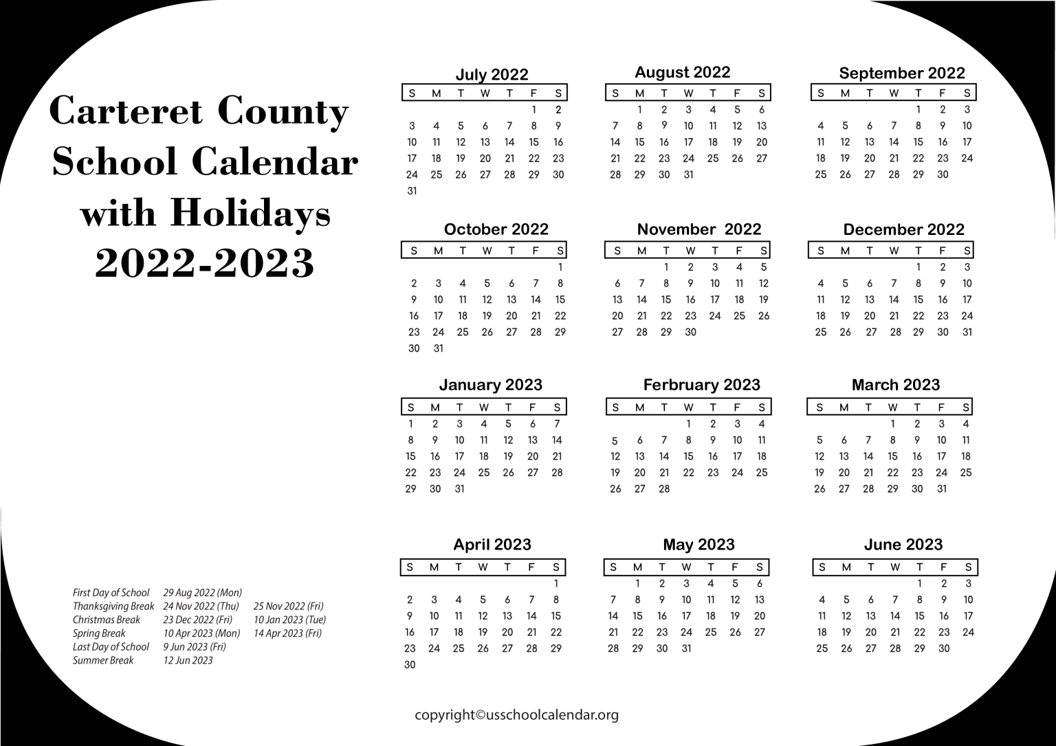 Carteret County School Calendar With Holidays 2022 2023