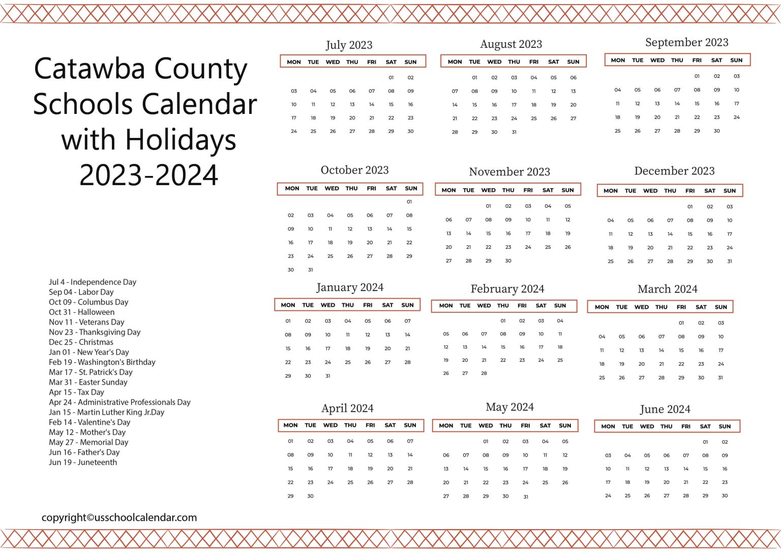 Catawba County Schools Calendar with Holidays 20232024