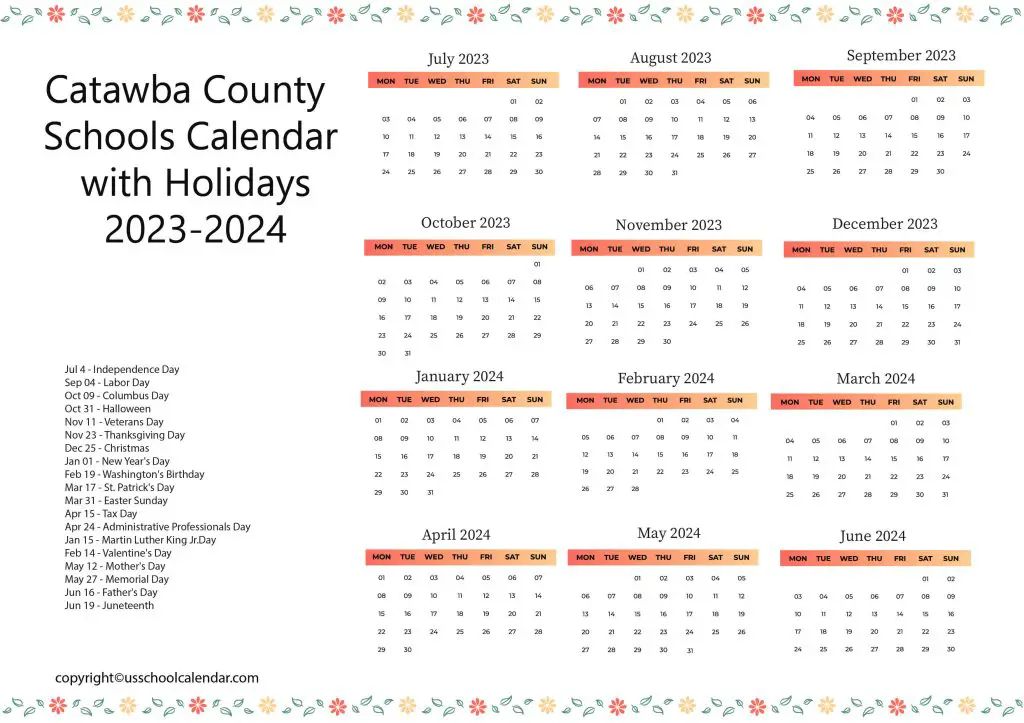 Catawba County Schools Calendar With Holidays 2023 2024