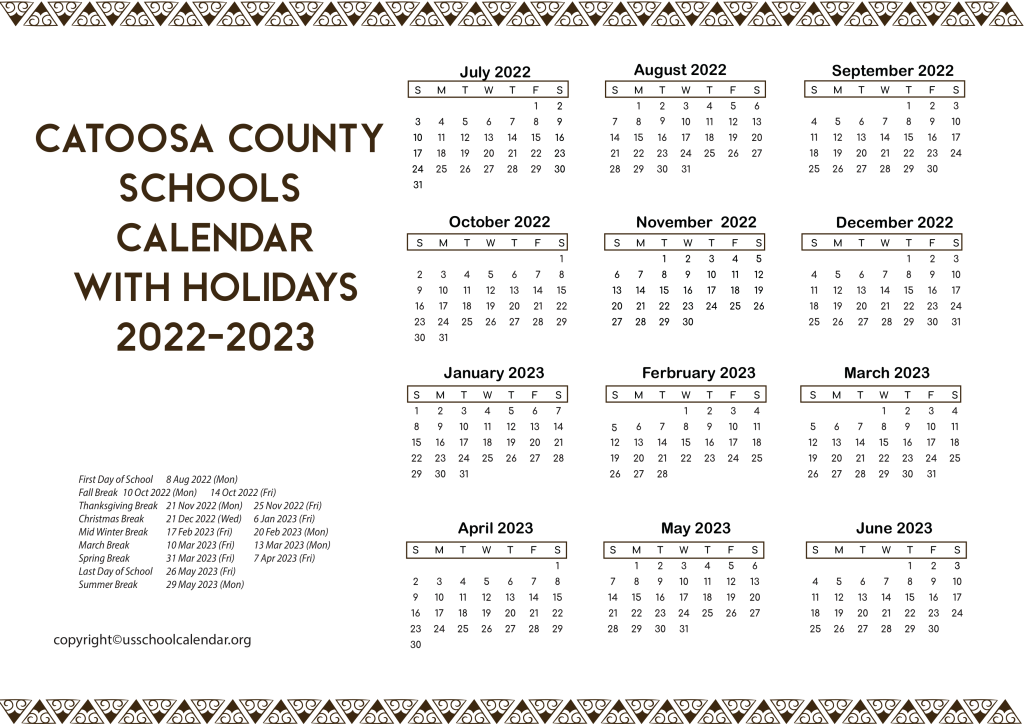 Catoosa Schools Calendar US School Calendar