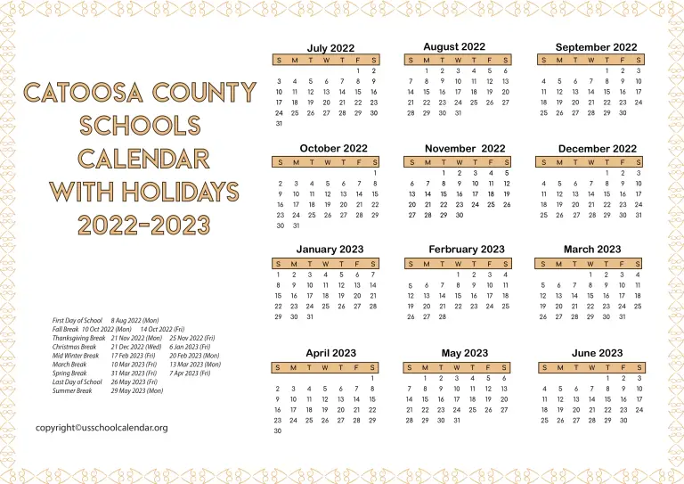 Catoosa County Schools Calendar 20222023 US School Calendar