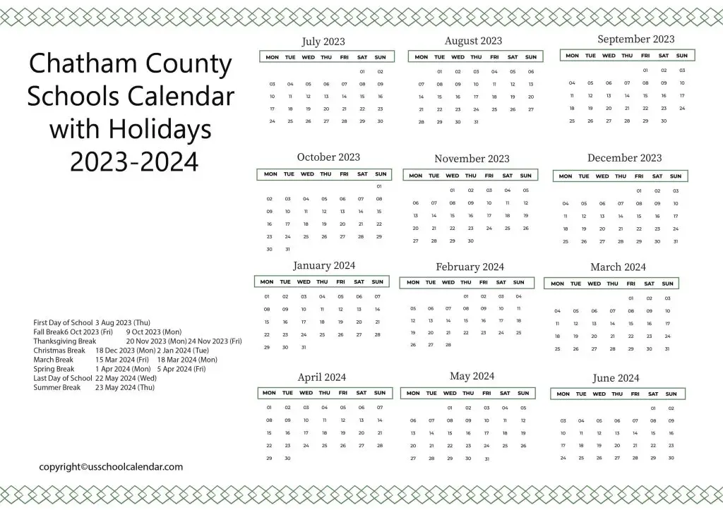 Chatham County School District Calendar