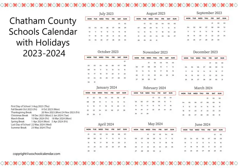 Chatham County Schools Calendar with Holidays 20232024