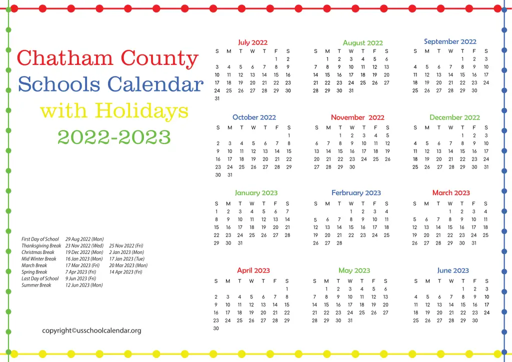 Chatham County Schools Calendar with Holidays 2022-2023 2