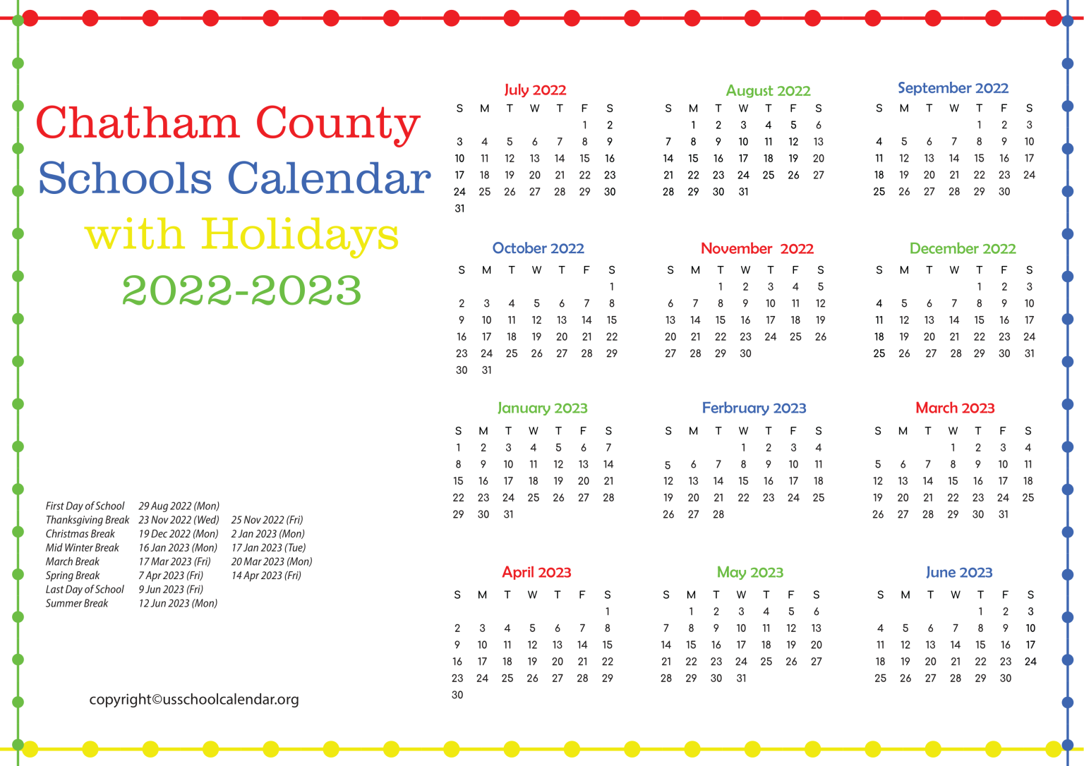 Chatham Schools Calendar US School Calendar