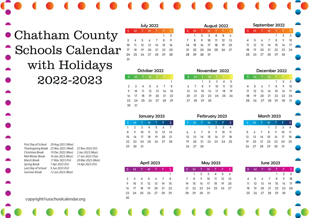 Chatham County Schools Calendar with Holidays 2022-2023 3