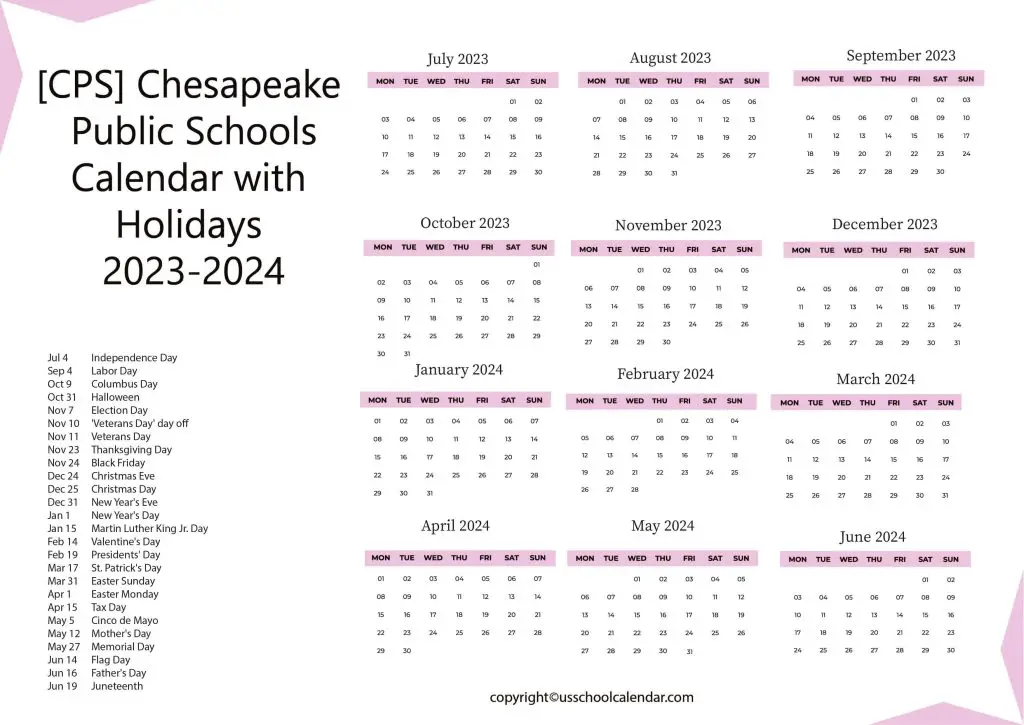 Chesapeake Schools Calendar