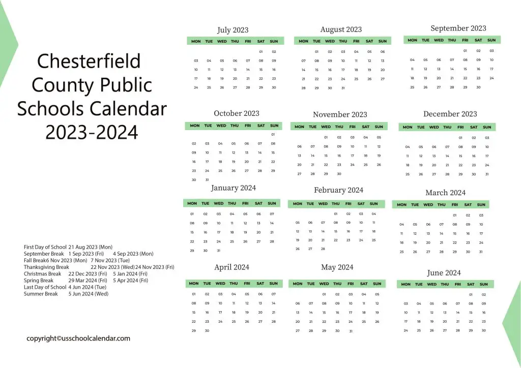 Chesterfield County Public Schools Holiday Calendar