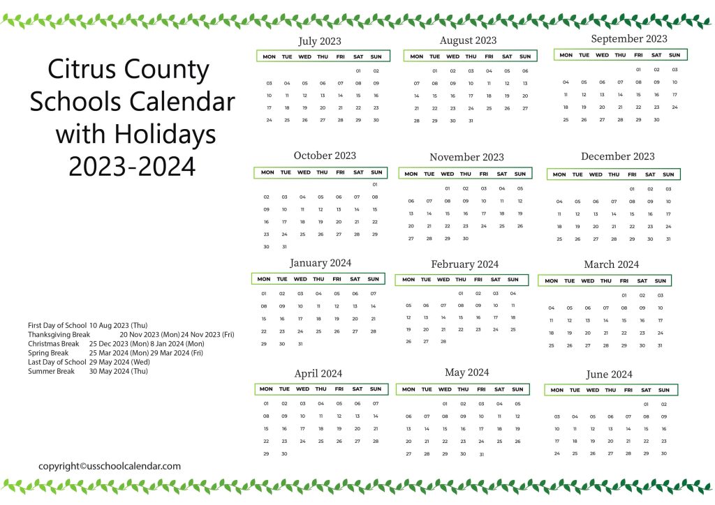 Citrus County Schools Calendar