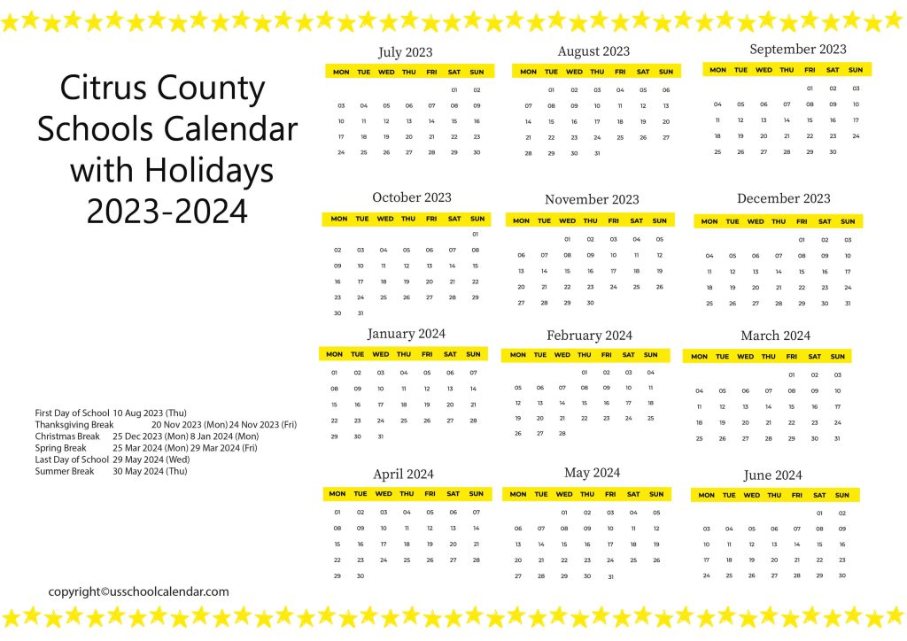 Citrus Schools Calendar