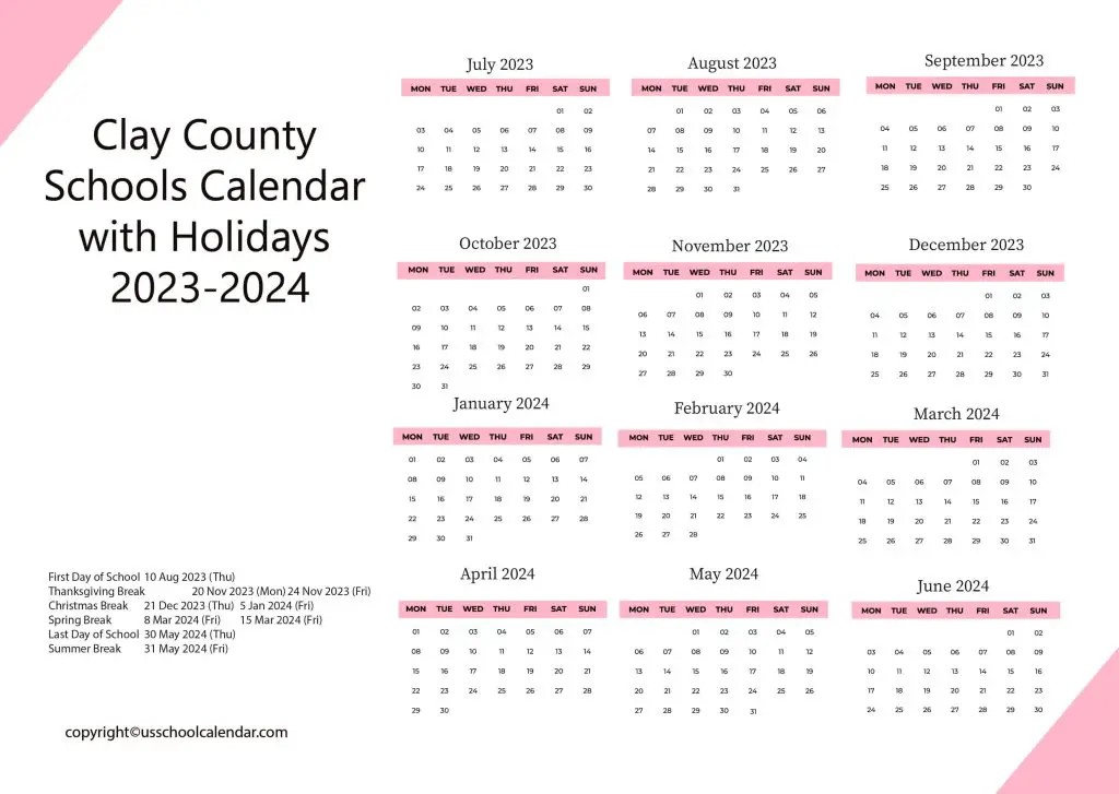 Clay County Public Schools Calendar