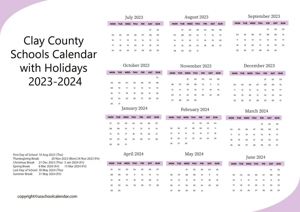 Clay County Schools Calendar With Holidays 2023 2024