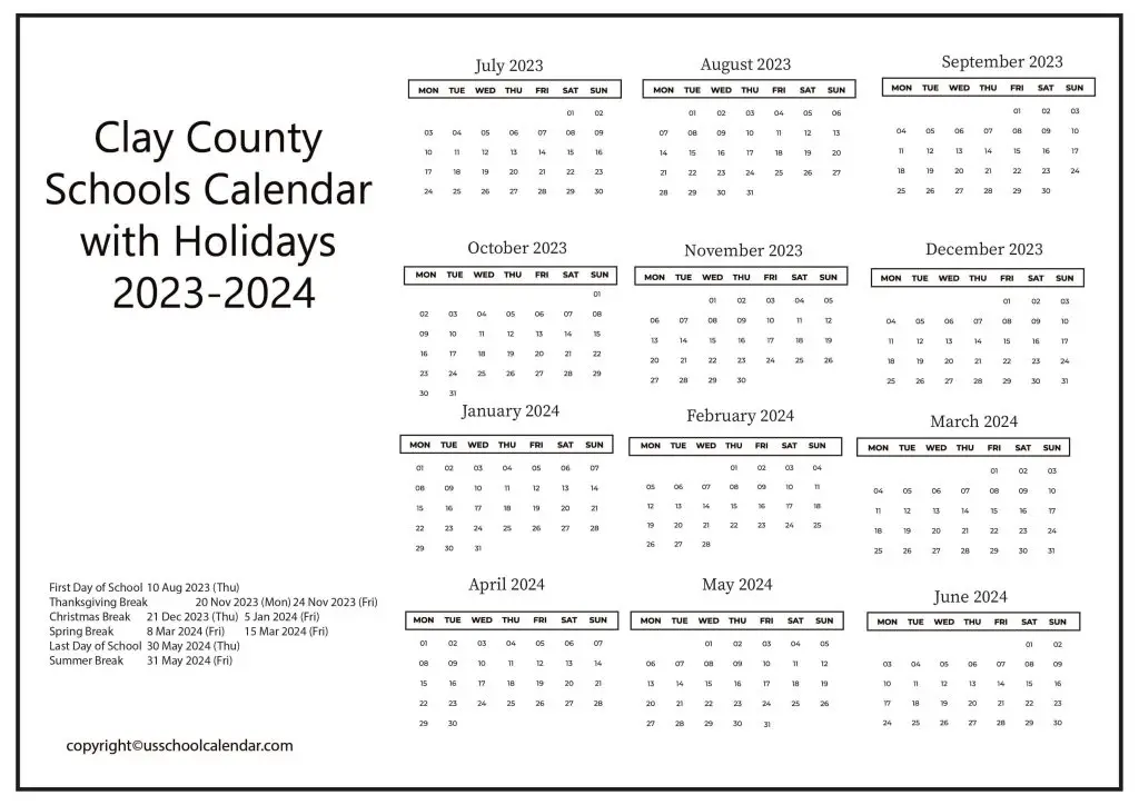 Clay County Schools Holiday Calendar