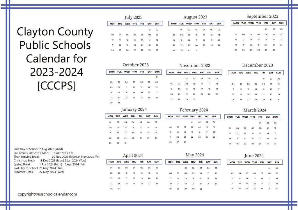 Clayton County Public School Calendar