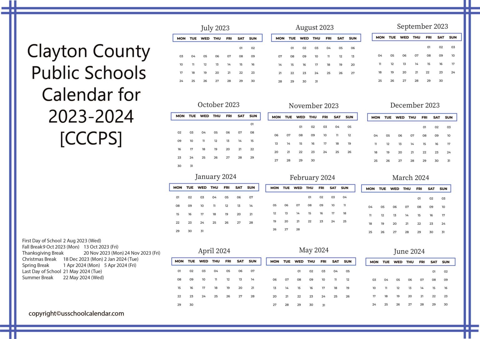 Clayton County Public Schools Calendar for 20232024 [CCCPS]