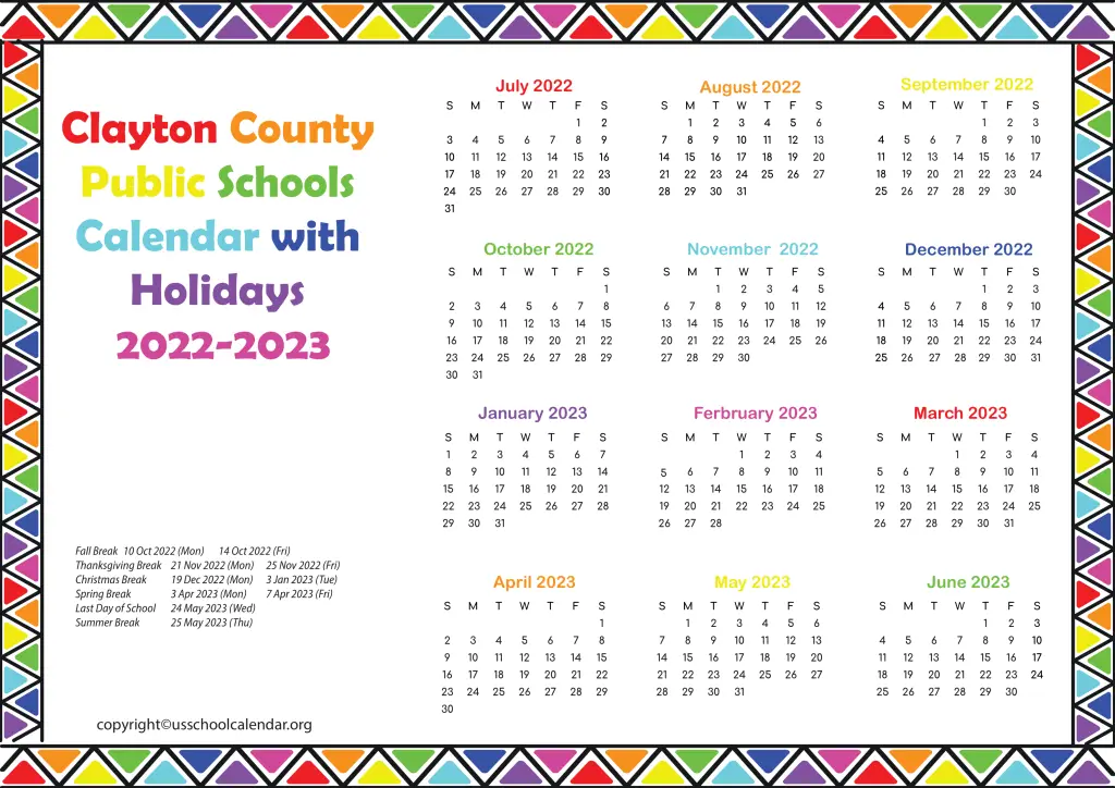 Clayton County Public Schools Calendar with Holidays 2022-2023