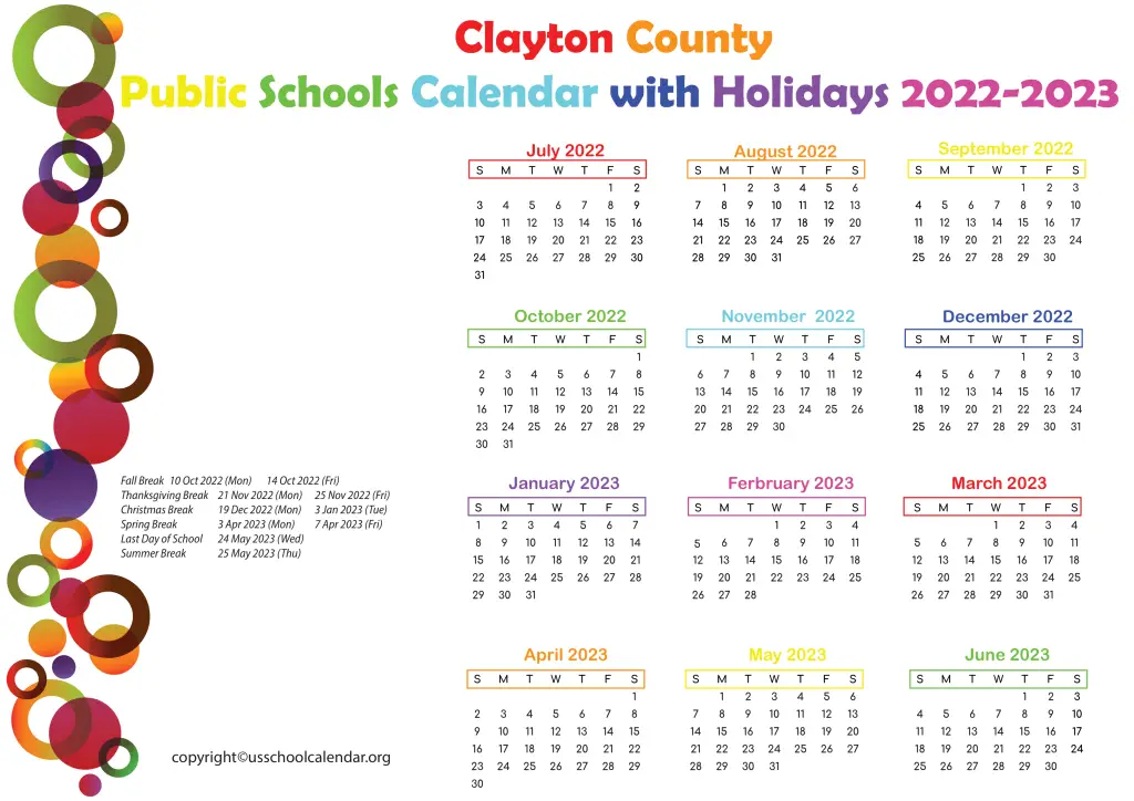 Clayton County Public Schools Calendar with Holidays 2022-2023 2