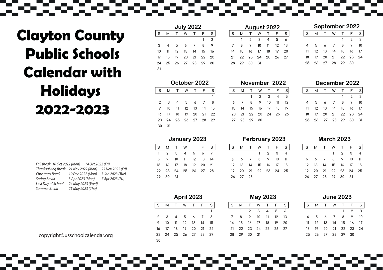 Clayton County Public Schools Calendar for 2022 2023 CCCPS