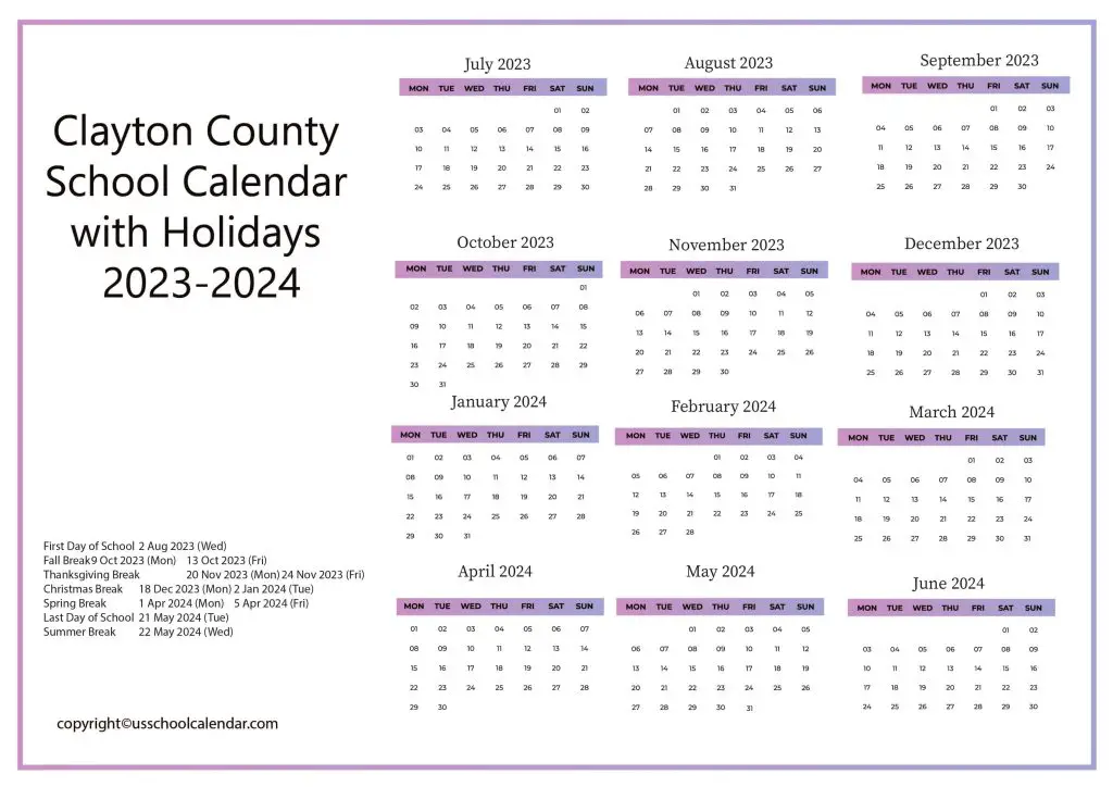 Clayton County Schools Holiday Calendar