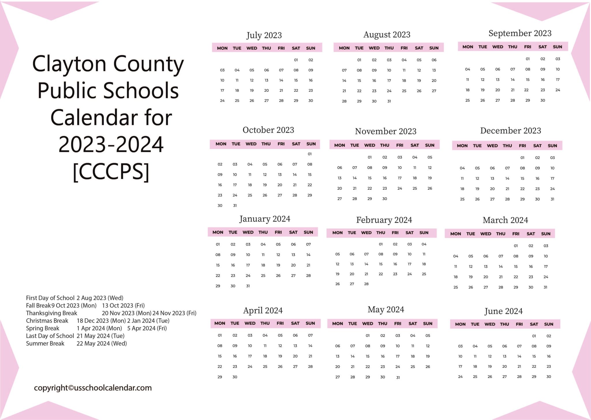 Clayton County Public Schools Calendar for 20232024 [CCCPS]