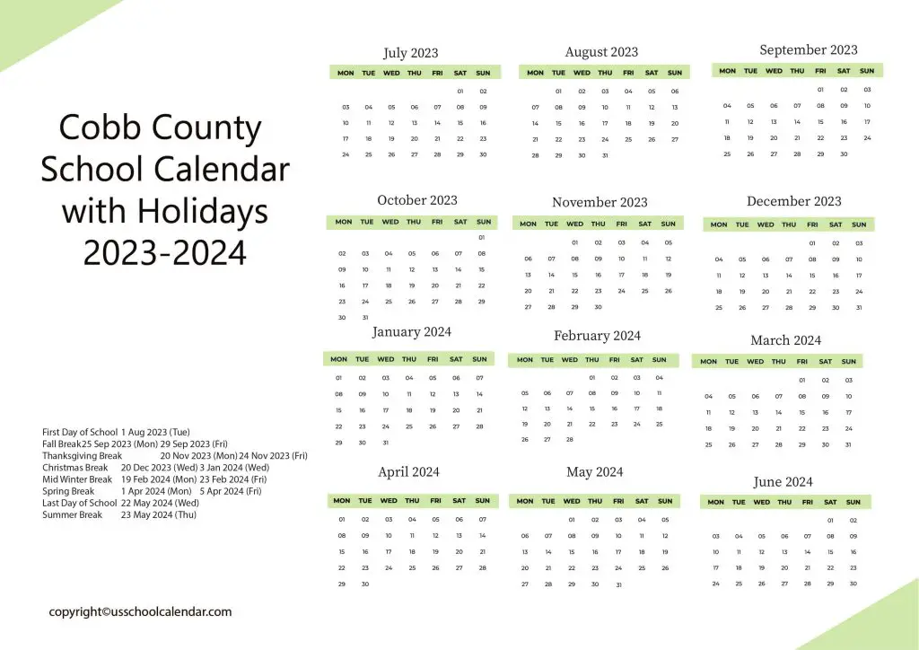 Cobb County Schools Calendar