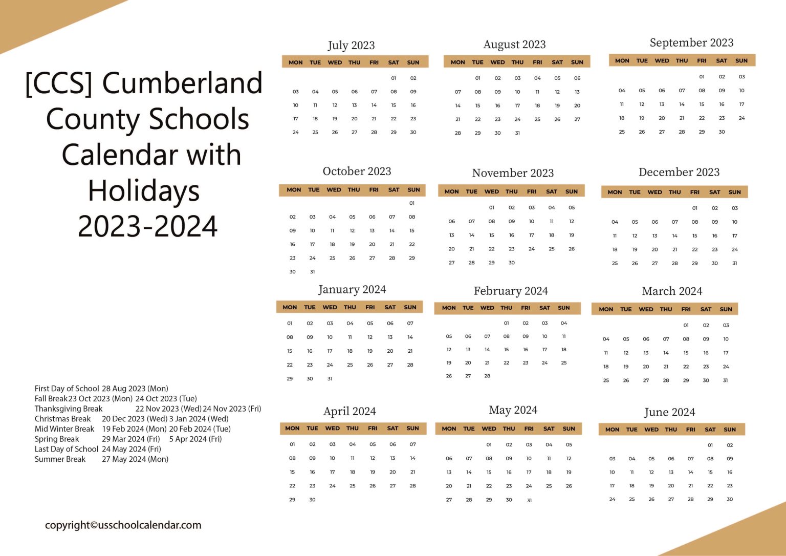 [CCS] Cumberland County Schools Calendar Holidays 20232024