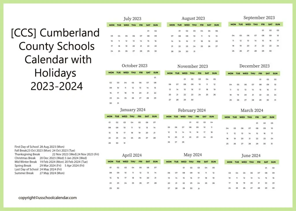 Cumberland Schools Calendar