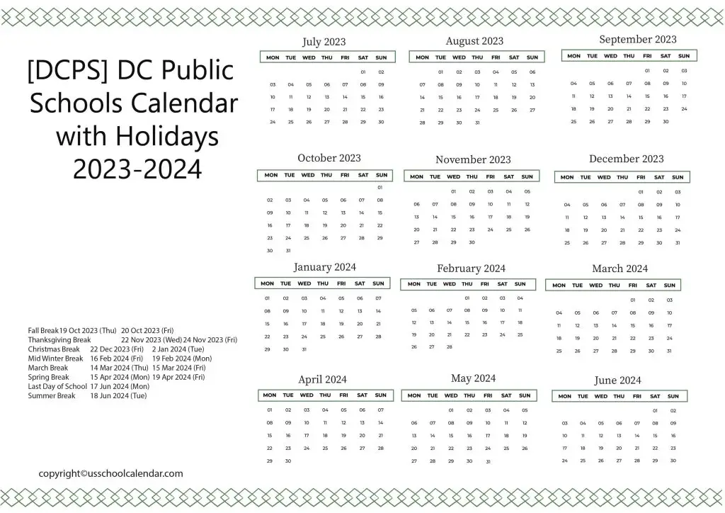DC Public Schools Calendar