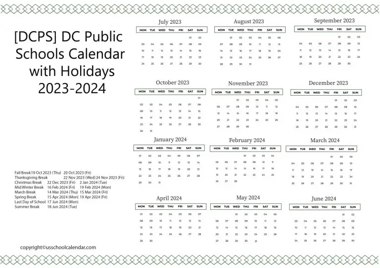 DCPS DC Public Schools Calendar with Holidays 2023 2024