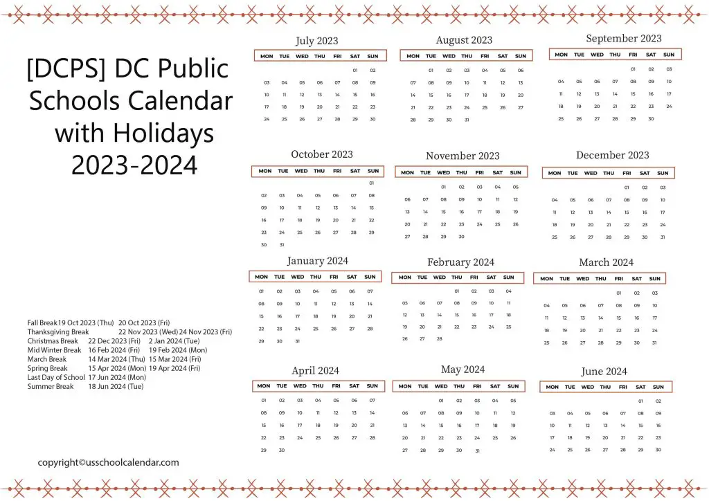 DCPS Academic Calendar