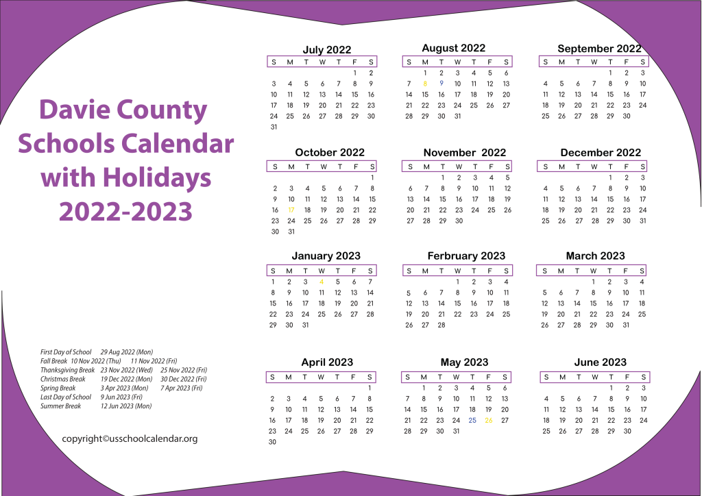 Davie County Schools Calendar with Holidays 2022-2023 3