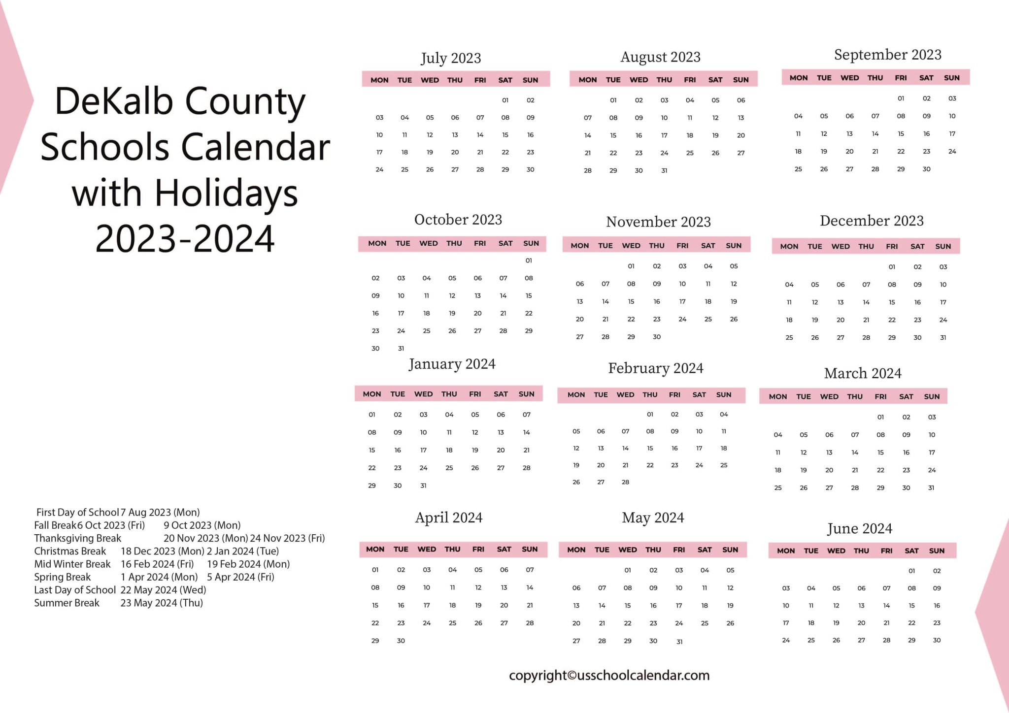 DeKalb County Schools Calendar With Holidays 2023 2024