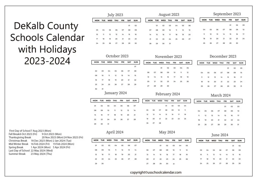 Dekalb County Central Schools Calendar