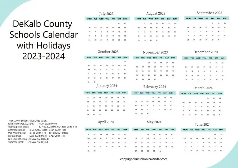 DeKalb County Schools Calendar with Holidays 20232024