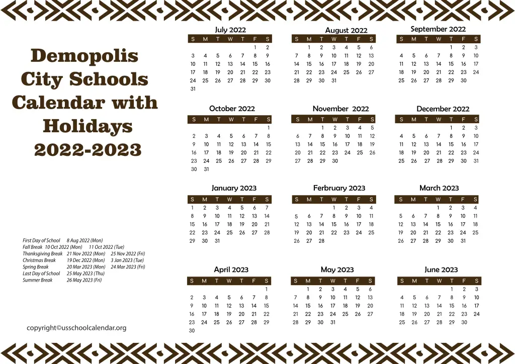 Demopolis City Schools Calendar with Holidays 2022-2023 3