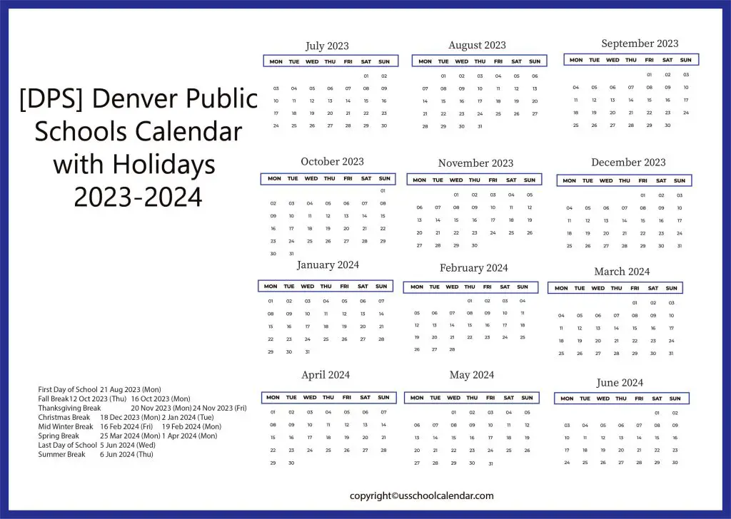 Denver County Public Schools Calendar