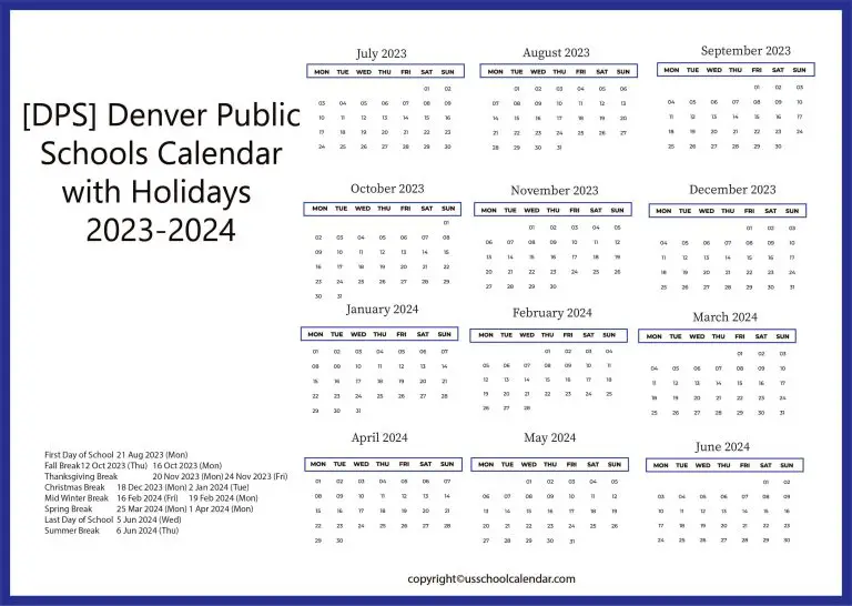 [DPS] Denver Public Schools Calendar with Holidays 20232024