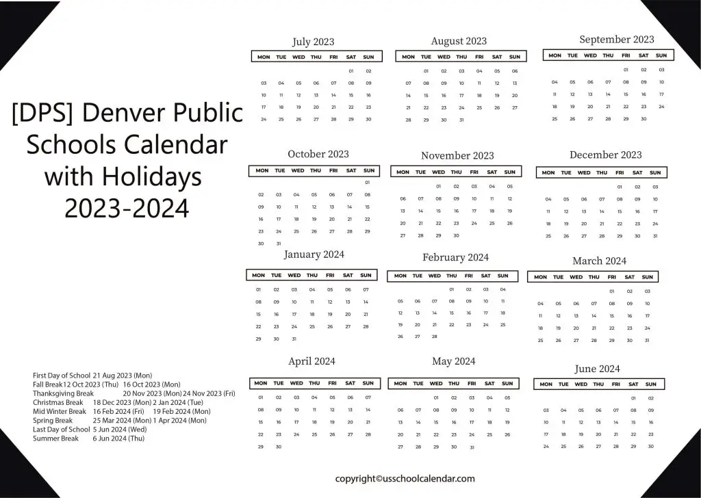 Denver Public School District Calendar