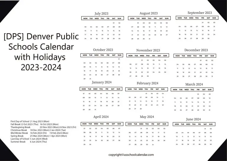 [DPS] Denver Public Schools Calendar with Holidays 20232024