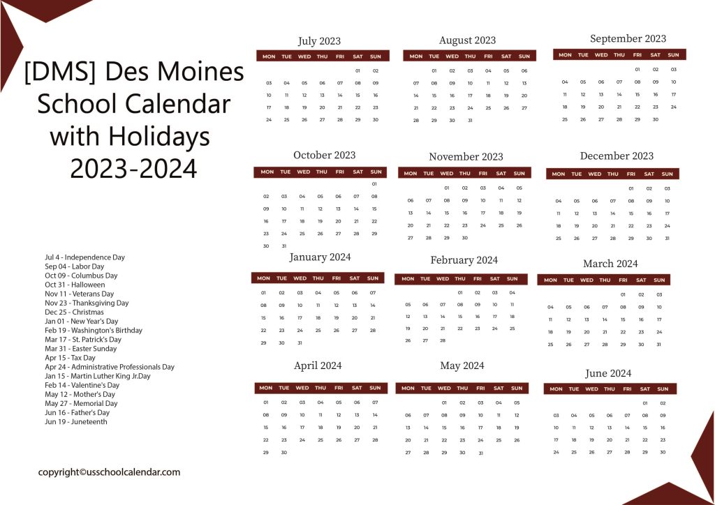 Des Moines School Calendar