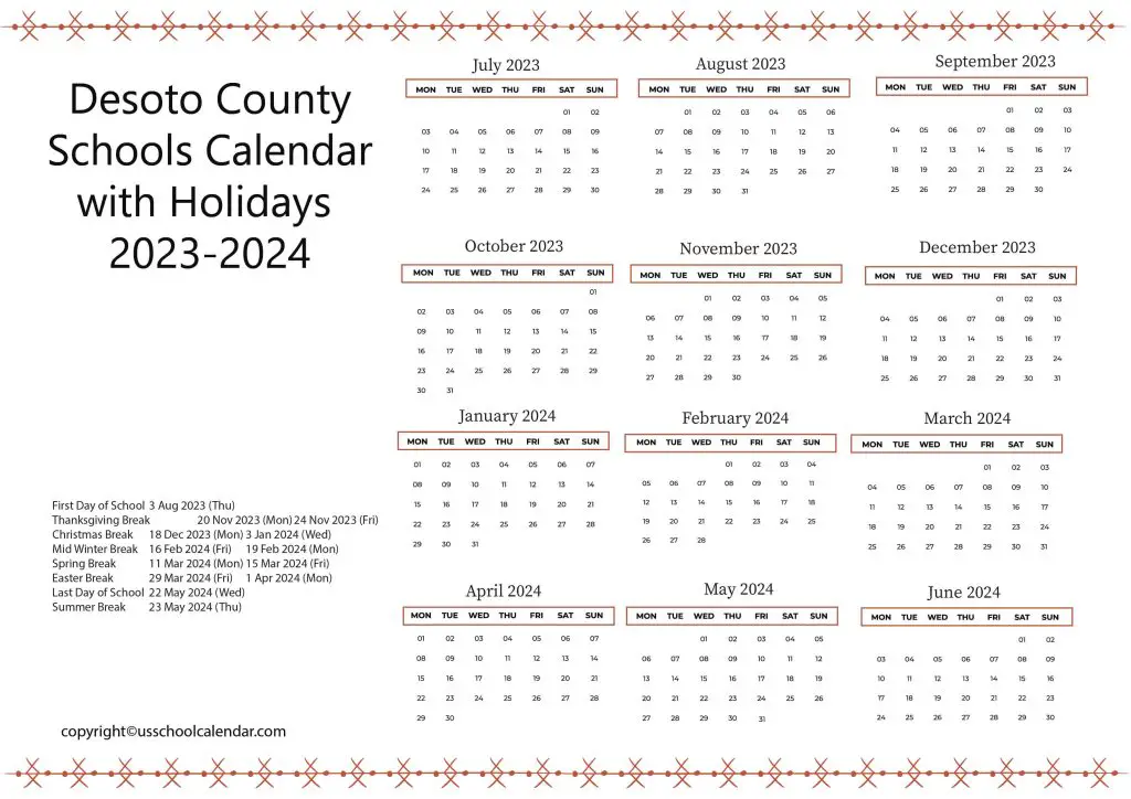 Desoto County School District Calendar