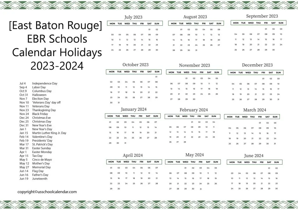 EBR Schools Calendar
