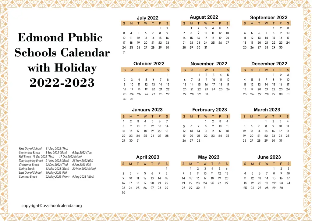 Edmond Public Schools Calendar with Holiday 2022-2023 3